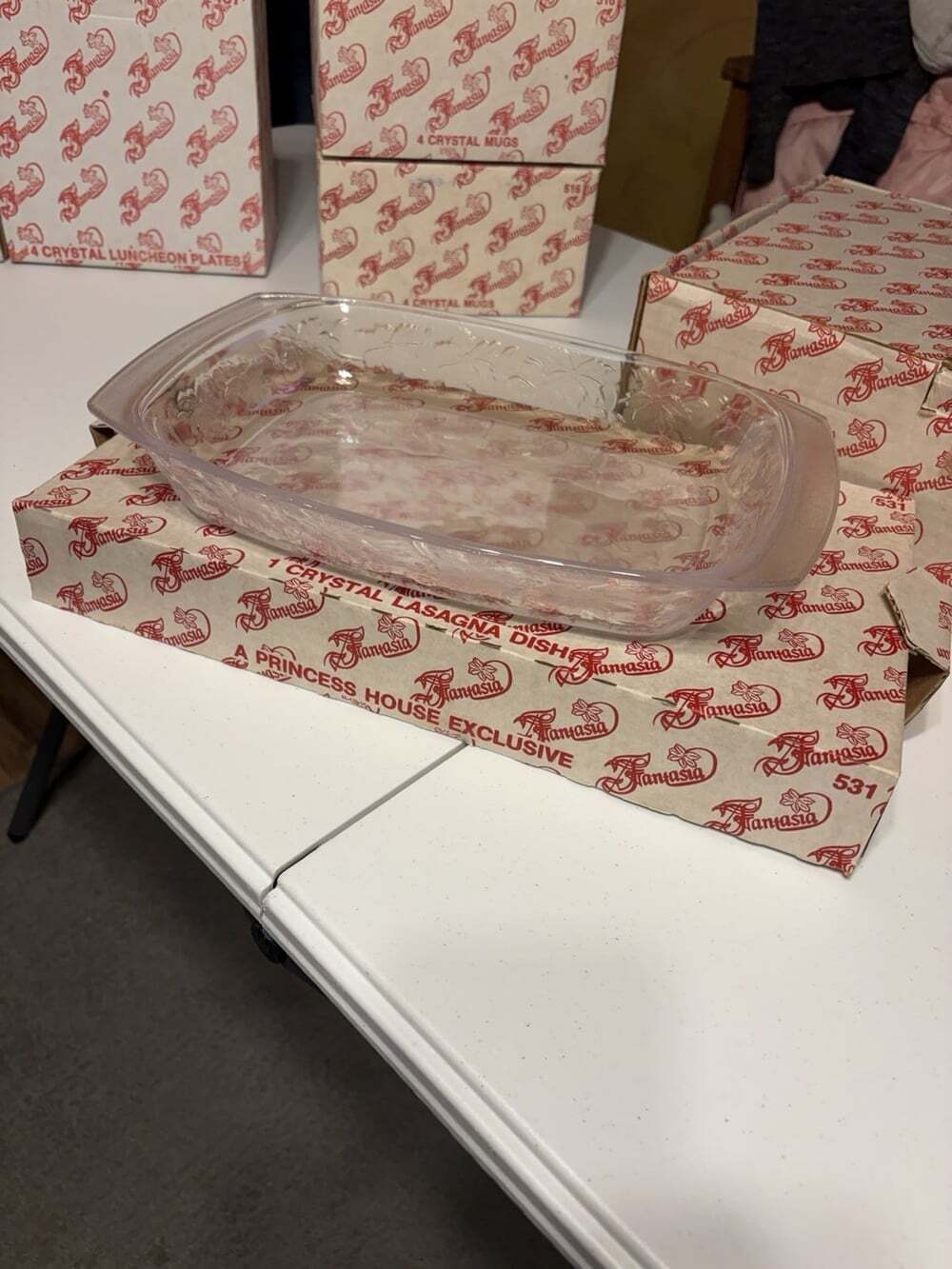 Princess House Crystal Lasagna Dish 1 Qt White/Red MPN 531 France